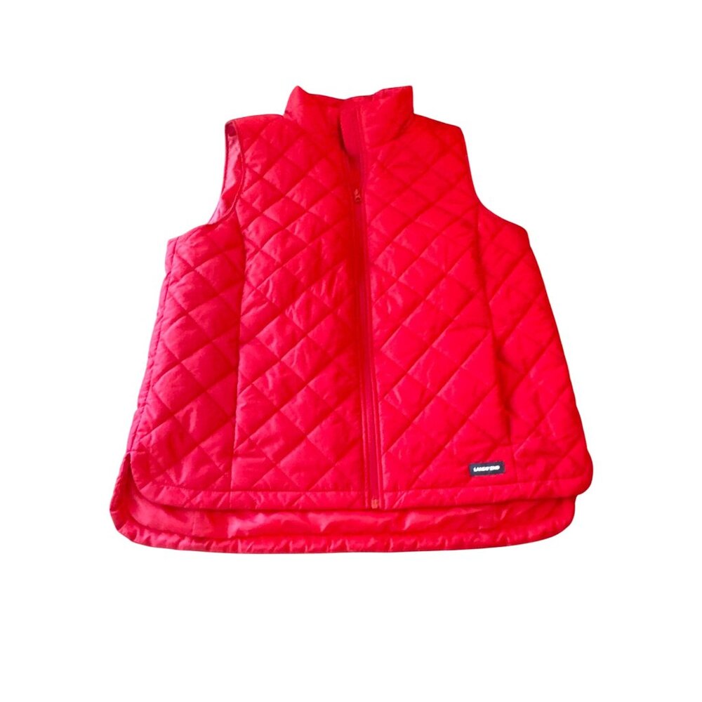 Lands End Womens Red Quilted Vest L 14-16 Lightweight Insulated Outerwear